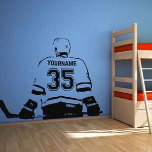 hockey name number personalized wall decal on white wall