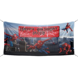 spider-man birthday banner party personalized wall decal on white wall