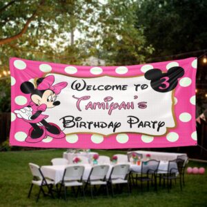 minnie mouse birthday banner party personalized wall decal on white wall