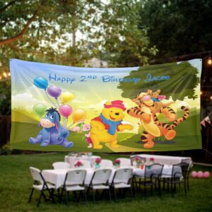 winnie the pooh birthday banner party personalized wall decal on white wall