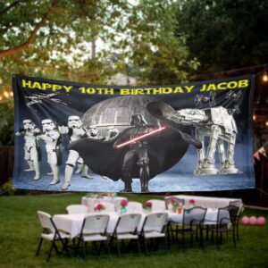 star wars birthday banner party personalized wall decal on white wall