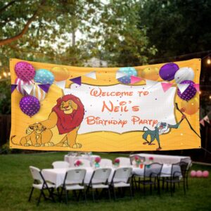 the lion king birthday banner party personalized wall decal on white wall