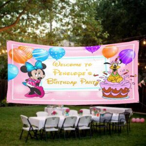 minnie mouse birthday banner party personalized wall decal on white wall