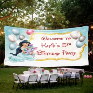 princess jasmine birthday banner personalized wall decal on white wall