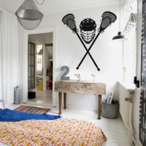 lacrosse sports room decor wall decal on white wall