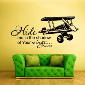 psalm quote shadow wings plane wall decal on white wall