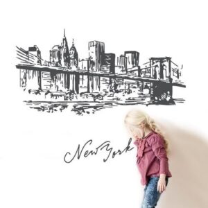 new york sketch bridge wall decal on white wall