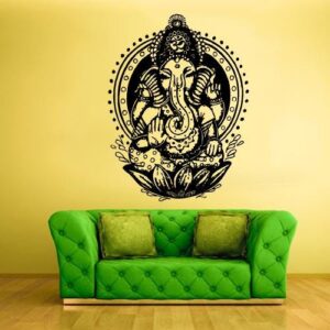 ganesha in lotus yoga hindu decor wall decal gamer sticker on white wall