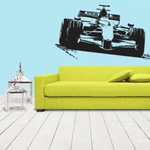formula one sport car wall decal on white wall