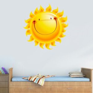 smiley face sun cheerful nursery decor wall decal on white wall