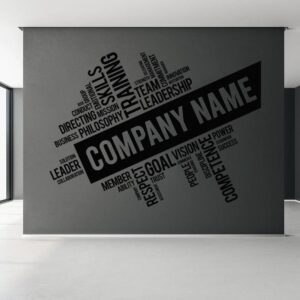 business name company office personalized wall decal on white wall