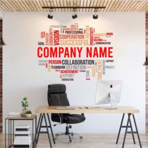company name business name office personalized wall decal on white wall