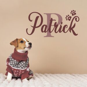 dog name sign custom pawprint bone personalized wall decal — full view
