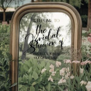 wedding mirror — names & welcome sign personalized wall decal on white wall