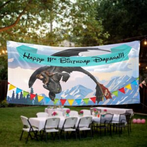 toothless birthday banner how to train your dragon wall decal on white wall