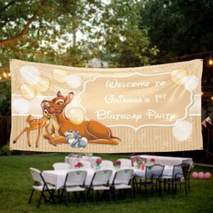 bambi birthday banner party backdrop personalized wall decal on white wall