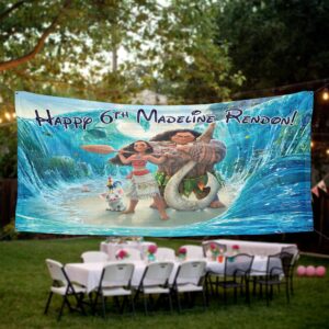 moana birthday banner party backdrop personalized wall decal on white wall