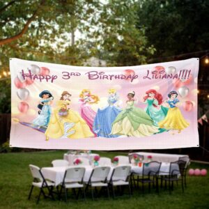 princesses birthday banner party personalized wall decal on white wall