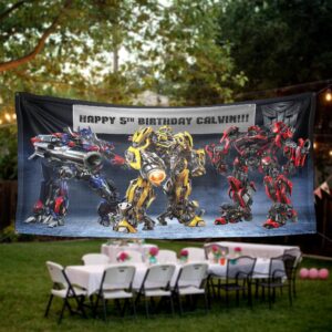 transformers birthday banner party personalized wall decal on white wall