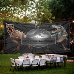 jurassic park birthday banner party personalized wall decal on white wall