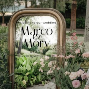wedding mirror names welcome sign personalized wall decal on white wall
