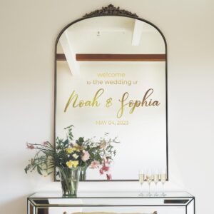 wedding mirror custom names welcome personalized wall decal — full view