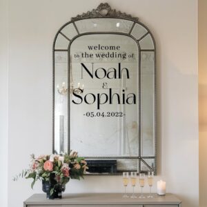 wedding mirror , custom names welcome personalized wall decal — full view