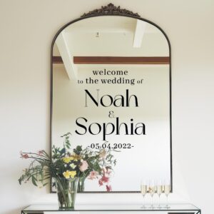 wedding mirror , custom names welcome personalized wall decal on white wall