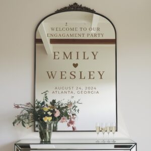 wedding mirror — custom names & personalized wall decal on white wall