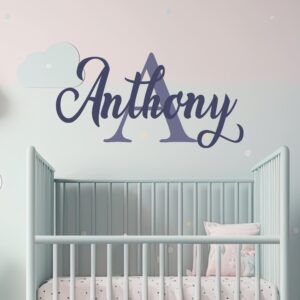 girl name nursery lettering birthday personalized wall decal — full view