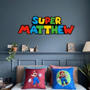 mario name color bricks personalized wall decal gamer sticker on white wall