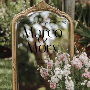 wedding mirror names welcome sign personalized wall decal — full view