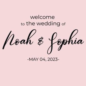close up detail of wedding mirror custom names welcome personalized wall decal