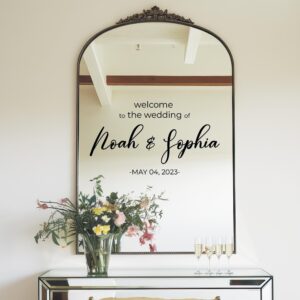wedding mirror custom names welcome personalized wall decal on white wall