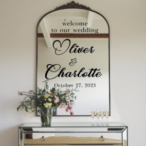 wedding mirror names welcome customizable sign wall decal on white wall