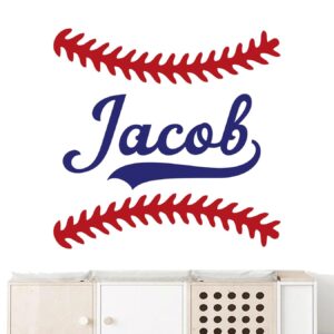 baseball stitches name boys room decor personalized wall decal on white wall