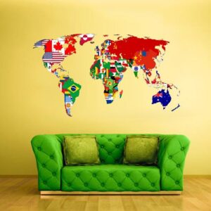 world map large vinyl travel , mural wall decal on white wall