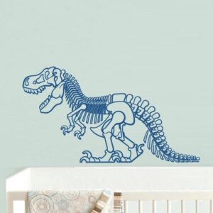 dinosaur t-rex fossil vinyl art, kids room decor wall decal on white wall