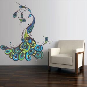peacock vinyl bird , elegant home decor wall decal on white wall