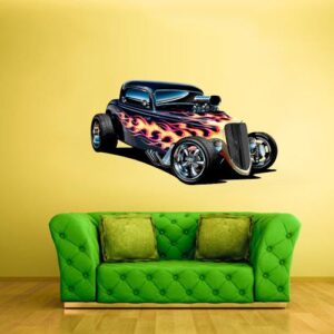 hot rod vinyl retro muscle car garage art wall decal on white wall