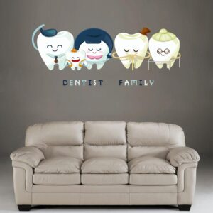 dentist family – cute tooth for dental office, wall decal on white wall