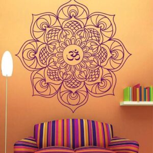 mandala om – spiritual for yoga studio, meditation wall decal on white wall
