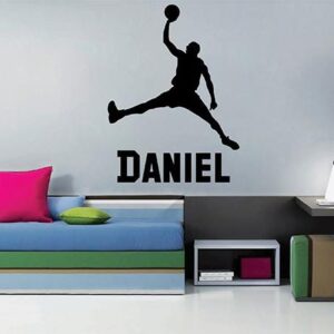 basketball – , slam dunk silhouette personalized wall decal on white wall