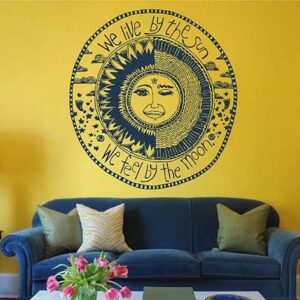 sun and moon – boho with quote, celestial wall decal on white wall