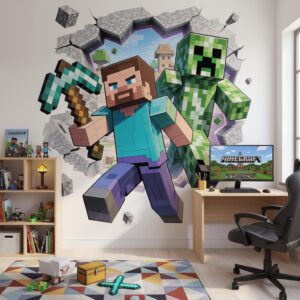 gamer mine playroom pixel decor wall decal on white wall