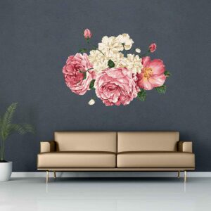 floral – vintage rose & peony , wall decal vinyl sticker on white wall