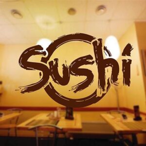 sushi – japanese restaurant , asian food logo wall decal on white wall