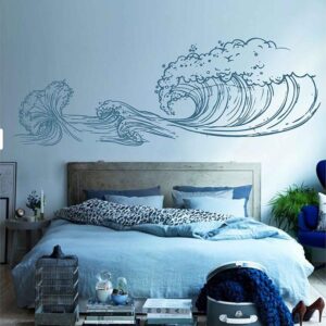 ocean wave – nautical for bedroom, coastal home, wall decal on white wall