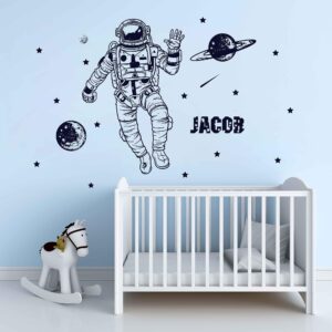 astronaut space kids room personalized wall decal on white wall