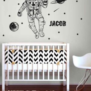 astronaut space kids room personalized wall decal — full view